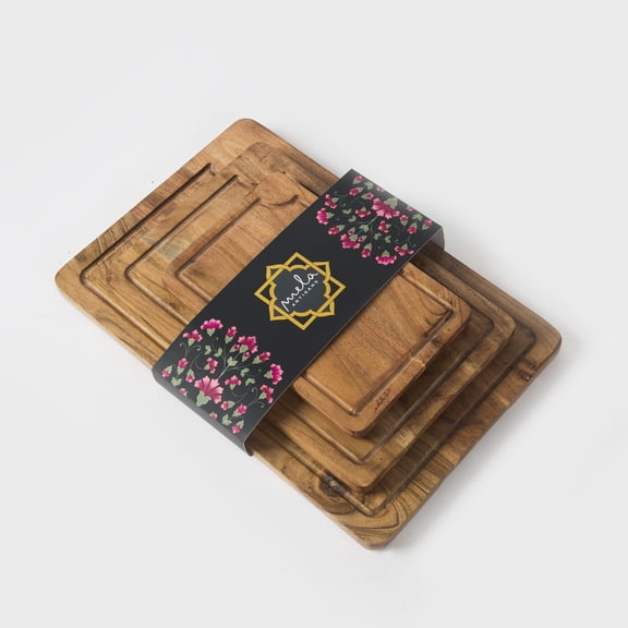 Mela Artisans Acacia Wood Cutting board Set of 3, Natural
