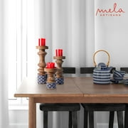 Mela Artisans Candle Holders for Pillar Candles Set of 3, Mango Wood Candle Holder Set with Enamel Print, 6"x9"x12"