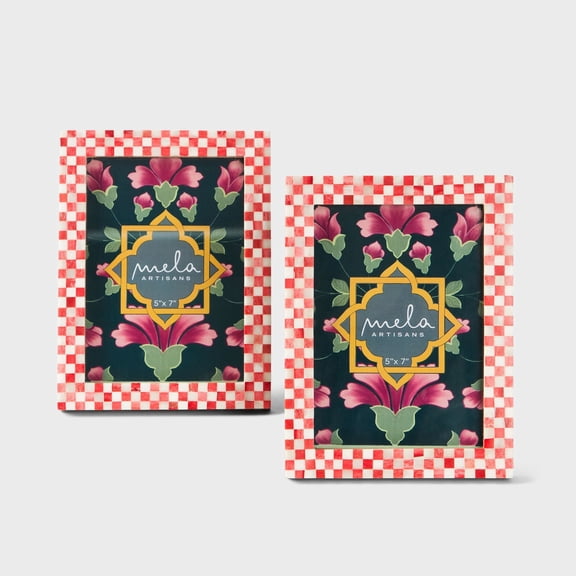 Mela Artisans Checkered Bone Inlay Photo Frame Set of 2 – 5x7