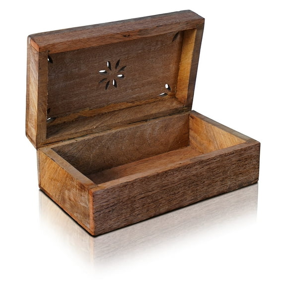 Mela Artisans Rustic Storage Box with Hinged Lid - Serena, Light Burnt, Medium | 7.5” x 4.5” x 3”