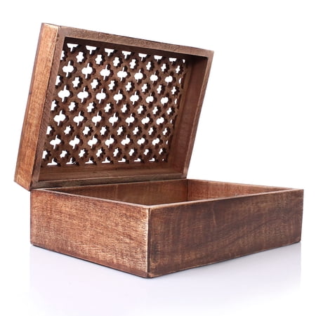 Mela Artisans Rustic Trellis Storage Box with Hinged Lid - Medium Polish, Extra Large