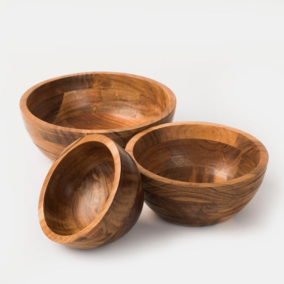 Mela Artisans Grava Acacia Wood Bowl 10" x 10" x 3.75", Brown