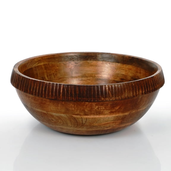 Mela Artisans Hand Carved Large Wooden Serving Bowl - Medium Polish, 12" x 4.5" x 6"