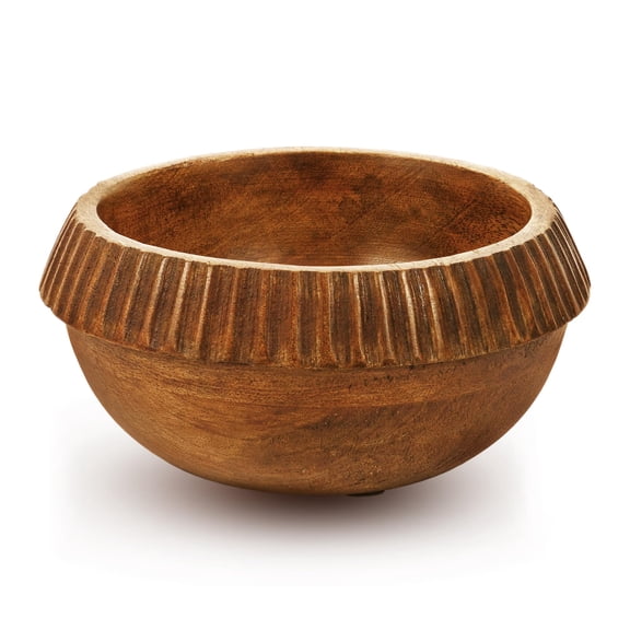 Mela Artisans Hand Carved Medium Wooden Serving Bowl - Medium Burnt, 9" x 4" x 5"