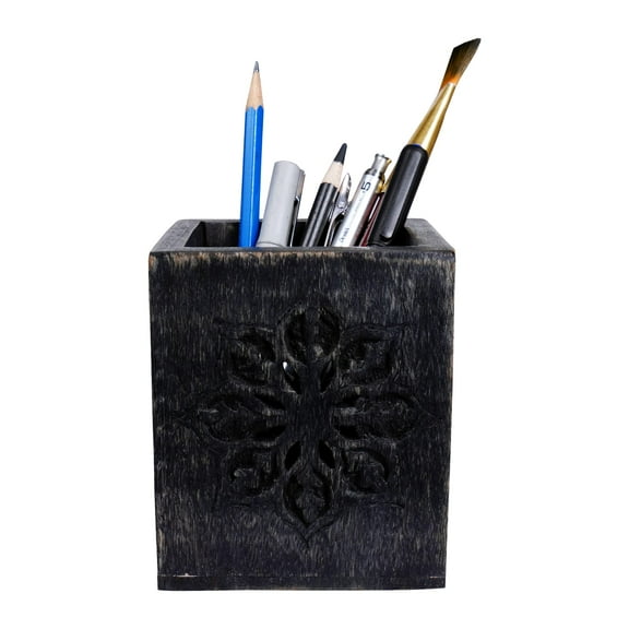 Mela Artisans Rustic Wooden Pen & Pencil Holder - Blackwash