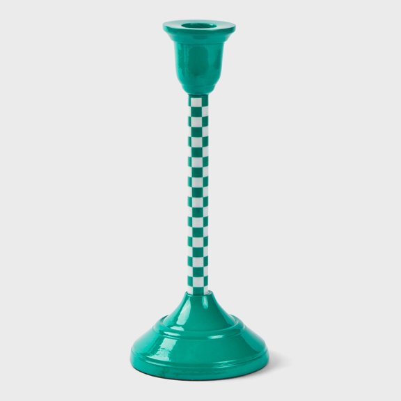 Mela Artisans Jade Mint Checkered 9" Candlestick