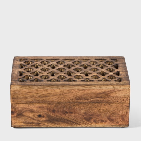 Mela Artisans Mango Wood Box with Lid, "Trellis" Keepsake Box, Handmade Decorative Box with Lid, Medium Burnt, 7.5" x 4.5" x 3"