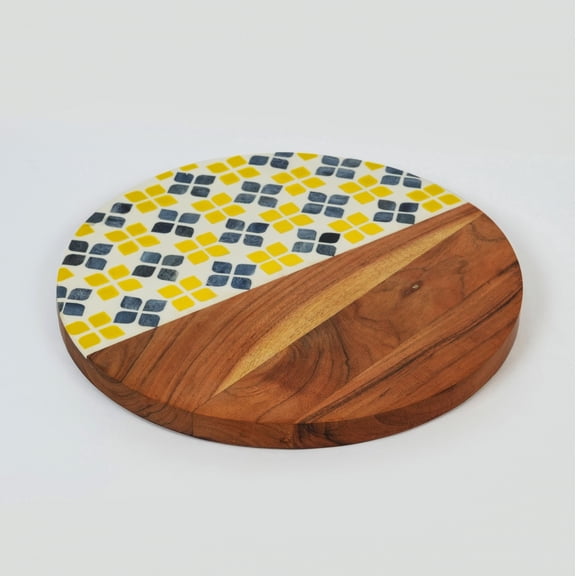 Mela Artisans Marigold Mosaic Acacia Wood Inlay Serve Board