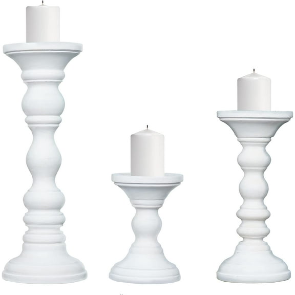Mela Artisans Matte White Willow Wood Pillar Candle Holders - Set of 3