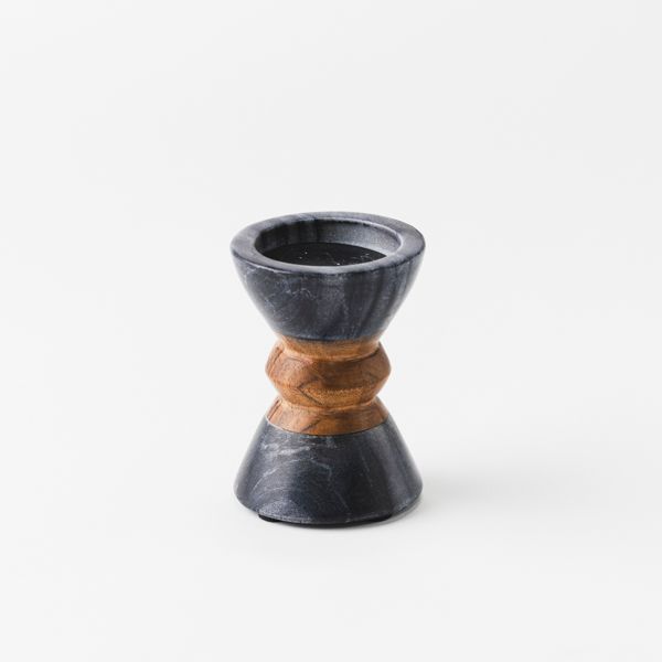 Mela Artisans Monarch Marble & Acacia 4" Candleholder, Black