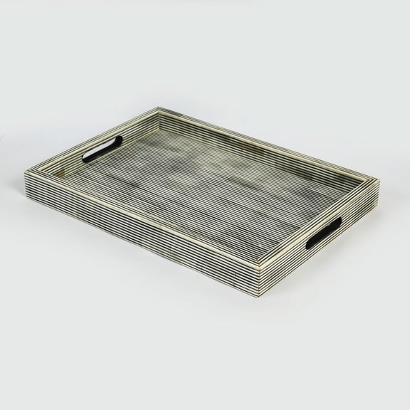Mela Artisans Pinstripe Bone Inlay Decorative Tray, Medium