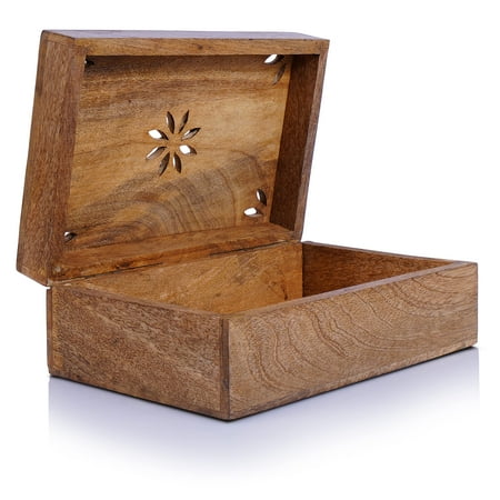 Mela Artisans Rustic Storage Box with Hinged Lid - Serena, Light Burnt, Large | 9” x 6” x 3.5”