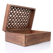 Mela Artisans Rustic Trellis Storage Box with Hinged Lid - Medium Polish, Medium Size