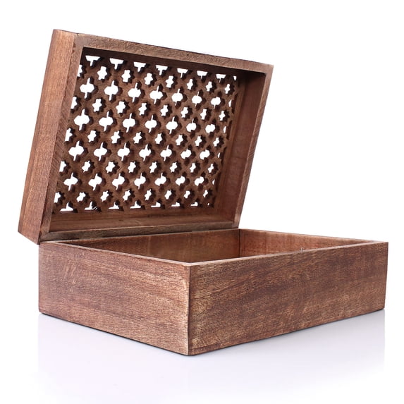 Mela Artisans Rustic Trellis Storage Box with Hinged Lid - Medium Polish, Medium Size