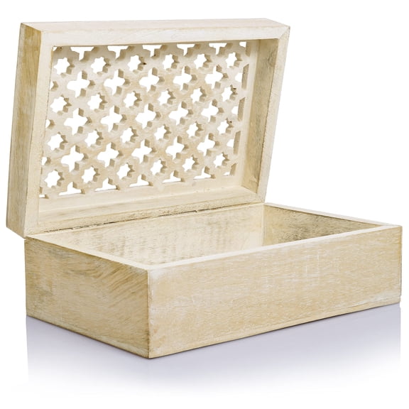 Mela Artisans Rustic Trellis Storage Box with Hinged Lid - Whitewash, Large Size