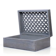 Mela Artisans Rustic Trellis Storage Box with Hinged Lid - Distressed Dove Grey Polish, Extra Large
