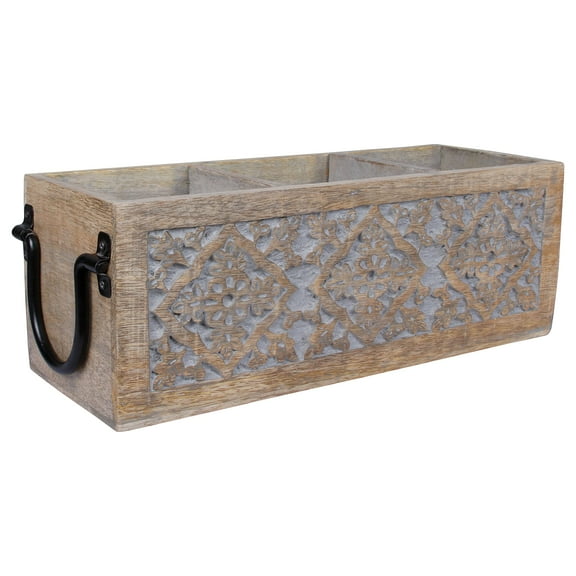 Mela Artisans Rustic Wood Utensil Holder for Kitchen - Grey Over Natural