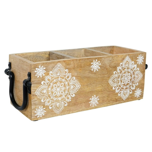 Mela Artisans Rustic Wood Utensil Holder for Kitchen - Natural