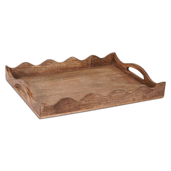 Mela Artisans Handcrafted Wooden Serving Tray with Scalloped Edge Design
