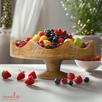 Mela Artisans Scallop Footed Wooden Fruit Bowl, Modern Decorative Fruit Tray, Mangowood, Natural, 12” x 4” x 5”