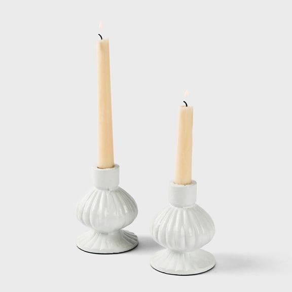 Mela Artisans Sculpted Aluminum White Candlesticks, Set of 2