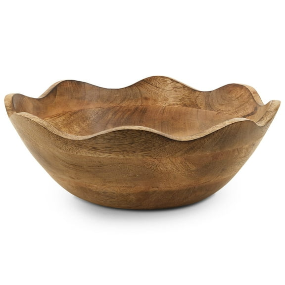 Mela Artisans Wooden Scalloped Bowl, Rustic Ruffle Decorative Bowl, Brown, Large