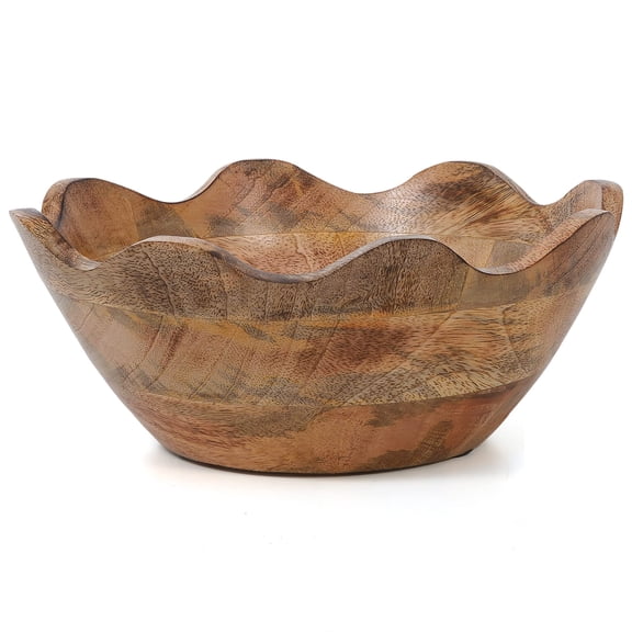 Mela Artisans Wooden Scalloped Bowl, Rustic Ruffle Decorative Style, Natural, Medium