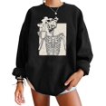 thumbnail image 1 of Meladyan Halloween Skull Graphic Print Fleece Oversized Sweatshirt Crewneck Long Sleeve Drop Shoulder Pullover, 1 of 10