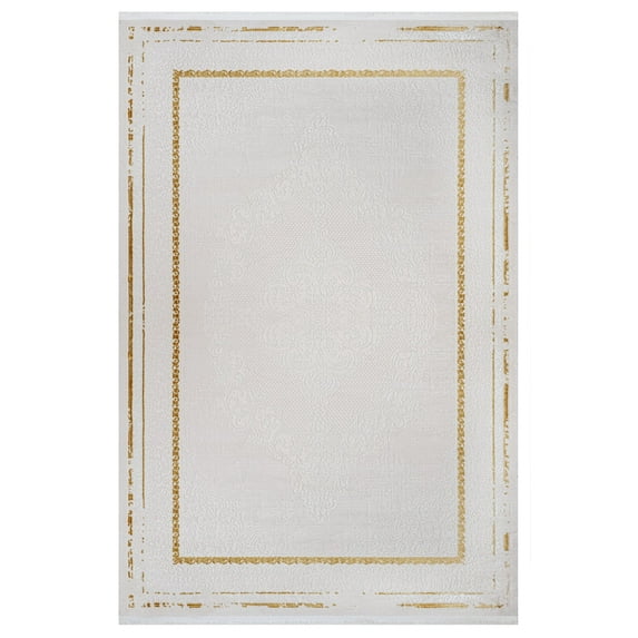 Melaine Cream Framed Acrylic Area Rugs for Living Room Jacquard Textured Modern Rugs Soft Geometric Rug for Bedroom Washable Rug Non-Slip Bohemian Carpet Perfect for Dining Room Office Beige