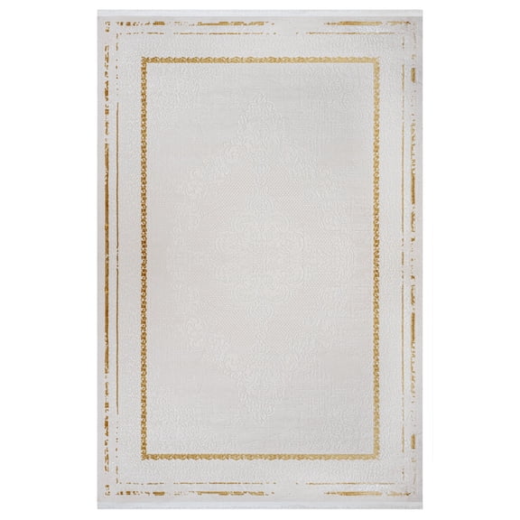 Melaine Cream Framed Acrylic Area Rugs for Living Room Jacquard Textured Modern Rugs Soft Geometric Rug for Bedroom Washable Rug Non-Slip Bohemian Carpet Perfect for Dining Room Office Beige