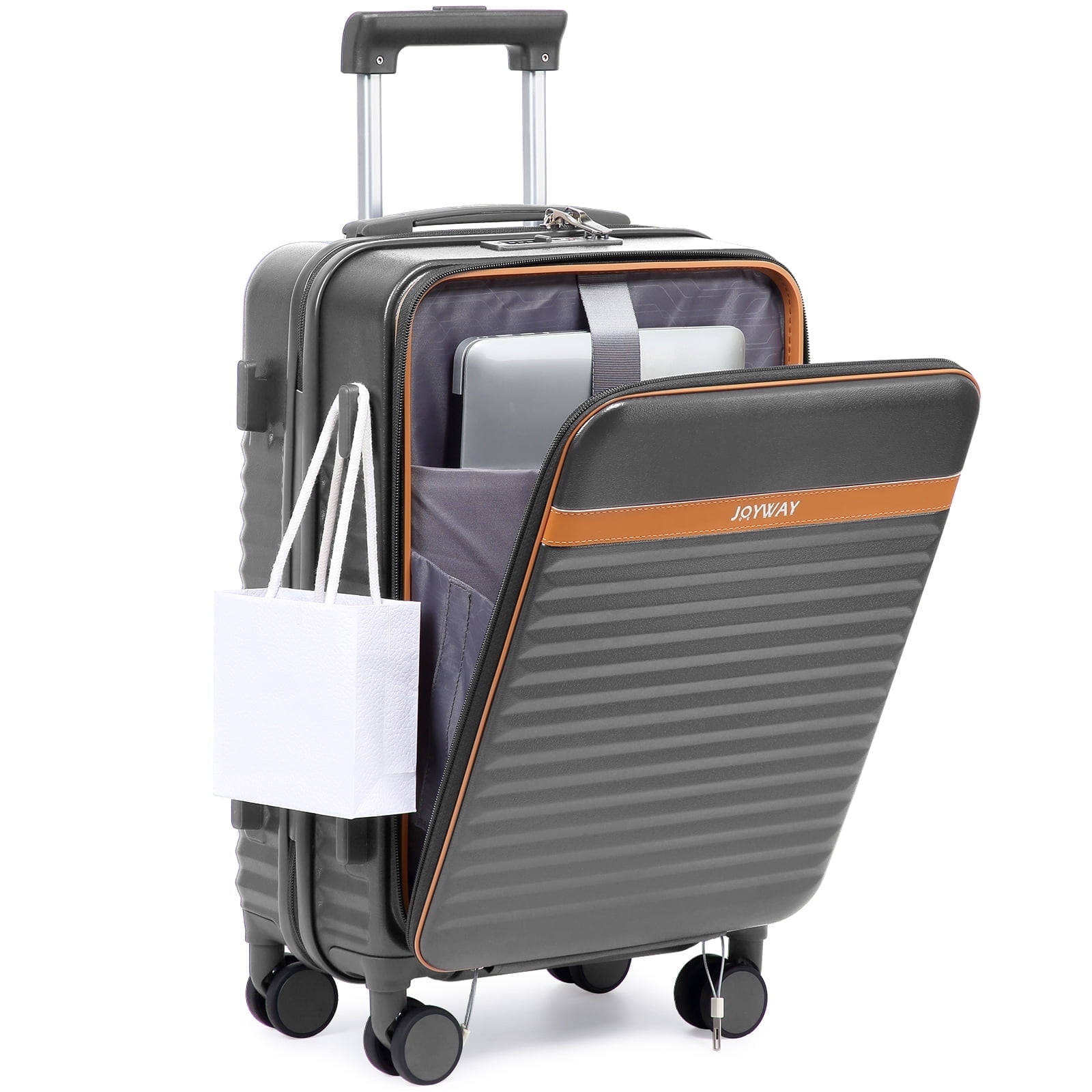 Joyway Front Opening Cover Carry-on Luggage Side Hooks TSA Lock Spinner Wheels YKK Zippers