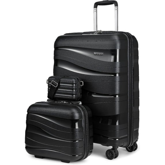 Melalenia 3-Piece Carry-on Luggage Set PP Material Suitcase with Spinner Wheels Hardside TSA Lock(Black)