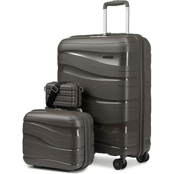 Melalenia 3-Piece Lightweight Durable Spinner Luggage Set, Hardside Suitcase with TSA Lock, Brown