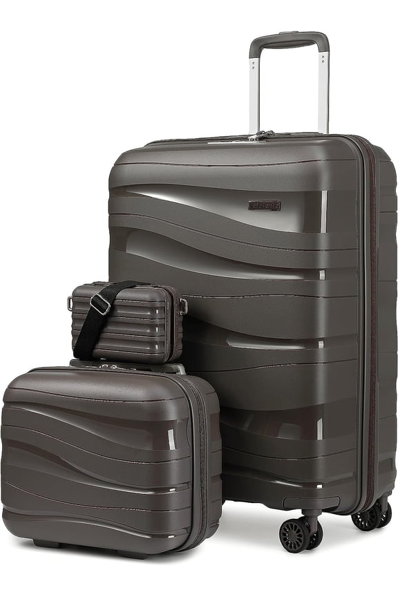 3-Piece Lightweight Durable Spinner Luggage Set, Hardside Suitcase with TSA Lock, Brown