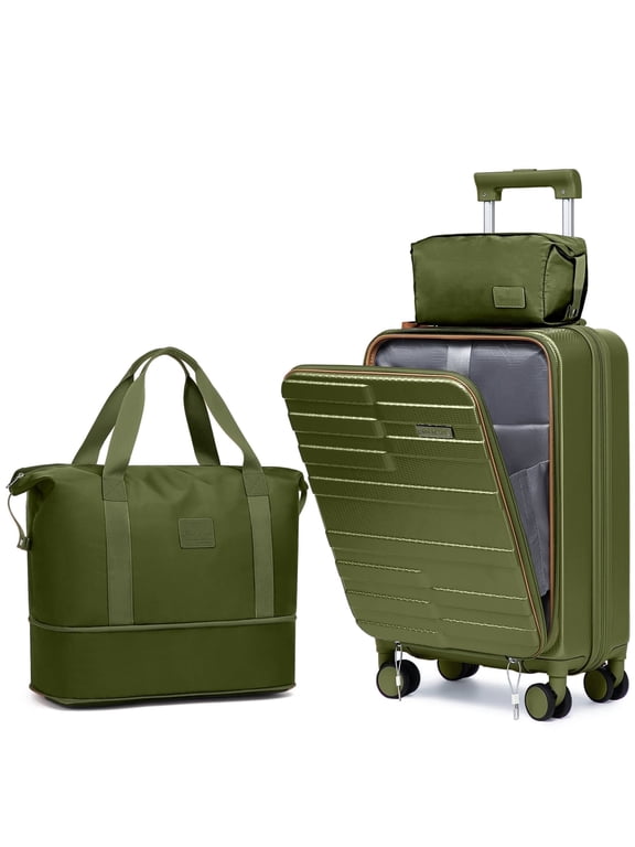 3-Piece Front Opening Cover Carry-on Luggage Side Hooks TSA Lock Spinner Wheels YKK Zippers