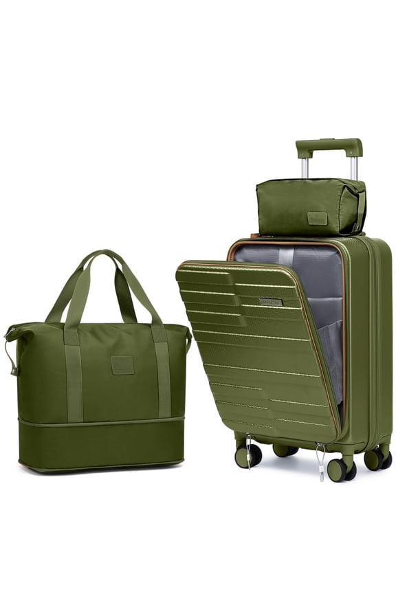 3-Piece Front Opening Cover Carry-on Luggage Side Hooks TSA Lock Spinner Wheels YKK Zippers