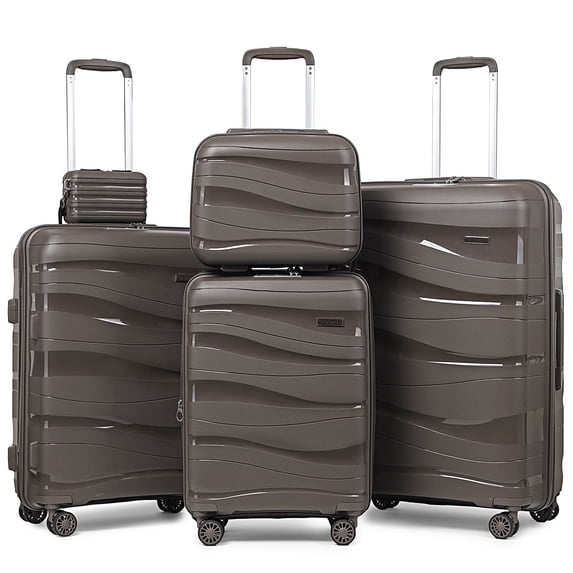 Joyway 5-Piece Luggage Set PP Hardshell Spinner Suitcase with TSA Lock - (Expandable Carry-On 20 Inch) (24 Inch 28 Inch) for School, Travel, Weekend-Brown