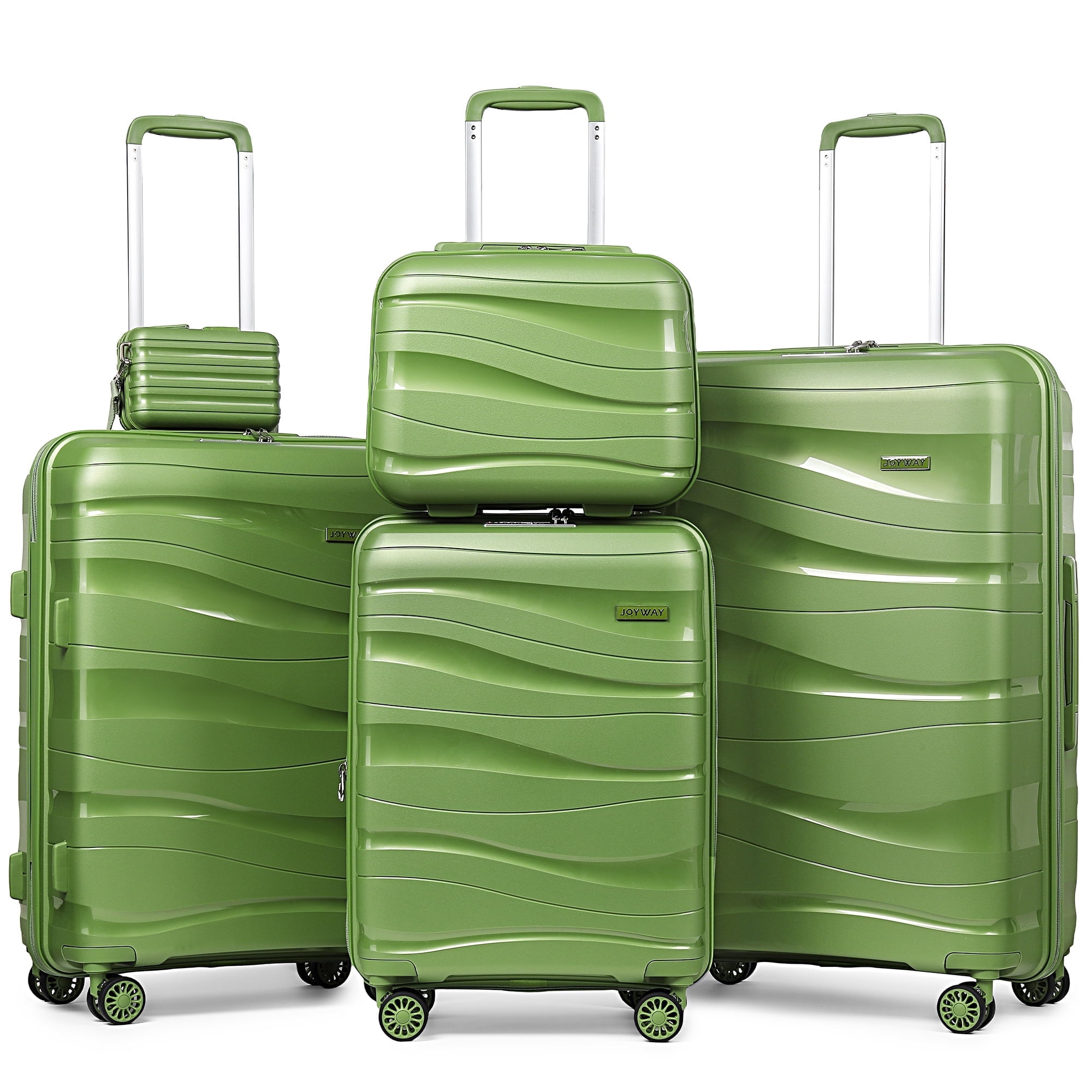 Joyway 5-Piece Luggage Set PP Hardshell Spinner Suitcase with TSA Lock - (Expandable Carry-On 20 Inch) (24 Inch 28 Inch) for School, Travel, Weekend - Green