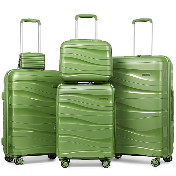 Joyway 5-Piece Luggage Set PP Hardshell Spinner Suitcase with TSA Lock - (Expandable Carry-On 20 Inch) (24 Inch 28 Inch) for School, Travel, Weekend - Green