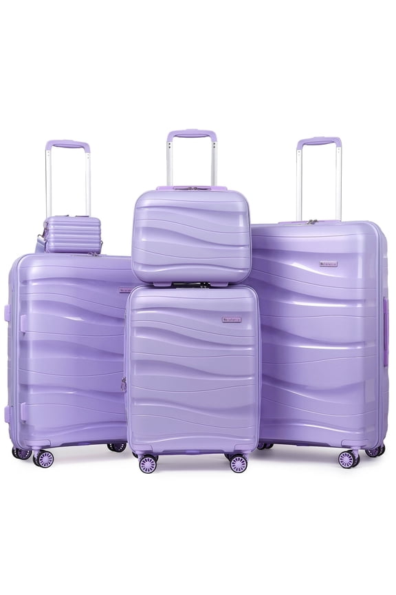 5-Piece Luggage Set PP Hardshell Spinner Suitcase with TSA Lock - (Expandable Carry-On 20 Inch) (24 Inch 28 Inch) for School, Travel, Weekend -Purple