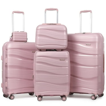 Melalenia 5 Piece Luggage Set PP Hardside Spinner Luggage - (Expandable Carry-on Suitcase20")(24" 28")-Rose Gold