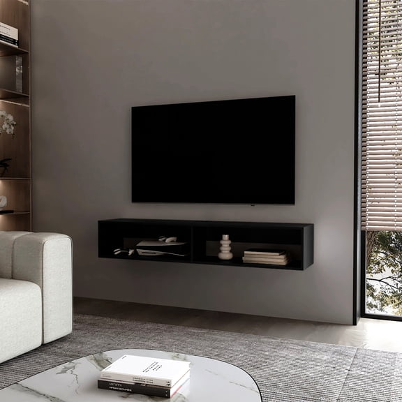 Melamine 2-Shelf Black Media Rack in Primary Living Space Ensures Strength and Style
