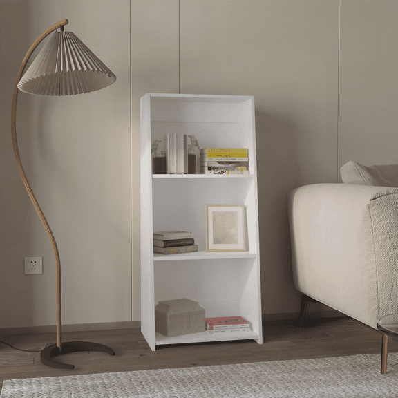 Melamine 3-Shelf Bookcase – Modern Minimalist Storage for Living Room, Office, Bedroom – White