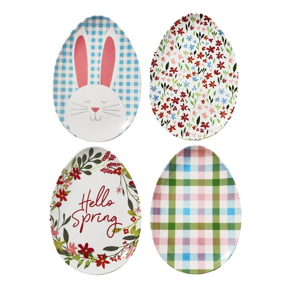 Melamine Appetizer Plates 4 Piece Egg-Shaped Spring Easter Multi-color Kane