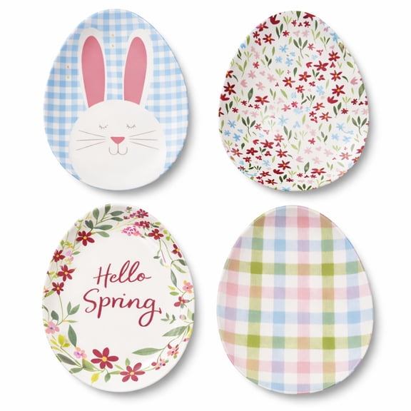 Kane Egg Shaped Easter Melamine Appetizer Plates Set of 4 Spring Multicolor