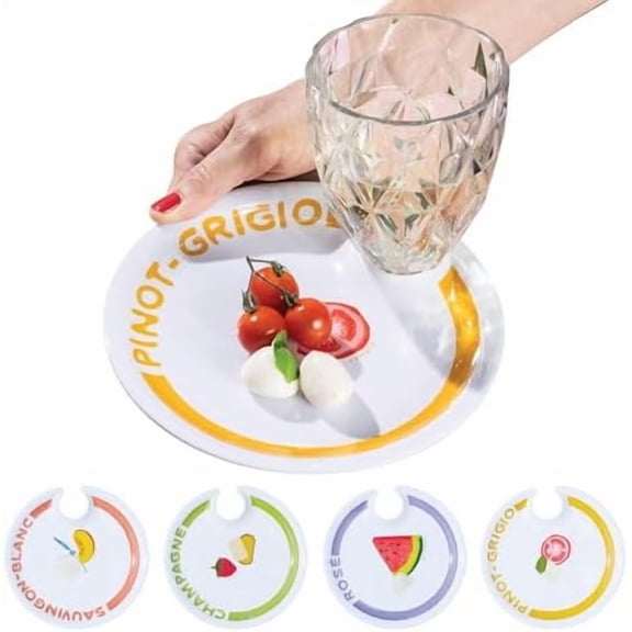 Melamine Appetizer Plates with Wine Glass Holder by Meg Quinn Charcuterie Accessories, Wine & Cheese Gifts for Entertaining$$Home Decor, Kitchen, & Other