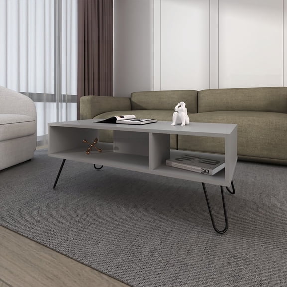 Melamine Bagdad Coffe Table sporting Hairpin Legs and a Smoke Accent