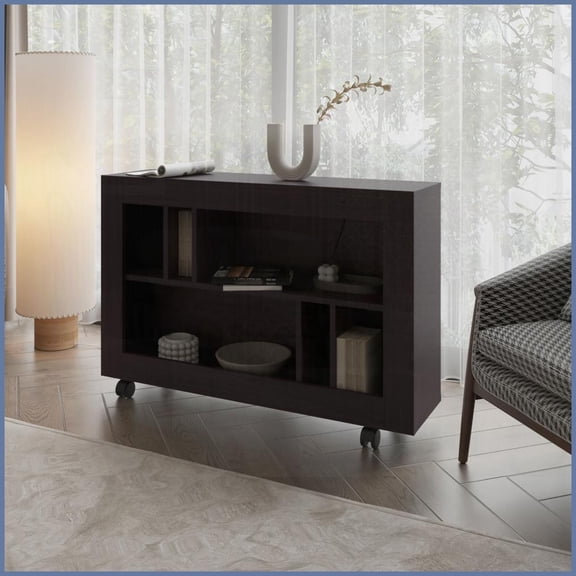 Melamine Coffee Table with Open Storage & Wheels  Space-Saving & Scratch-Resistant for Living Room