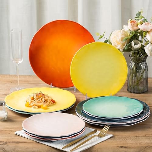 Melamine Dinner Plate Plastic Bread Butter Plates Set of 6 Pcs 11 inch Lightweight Shatter Proof Chip Resistant Dishwasher Safe (Multicolor)