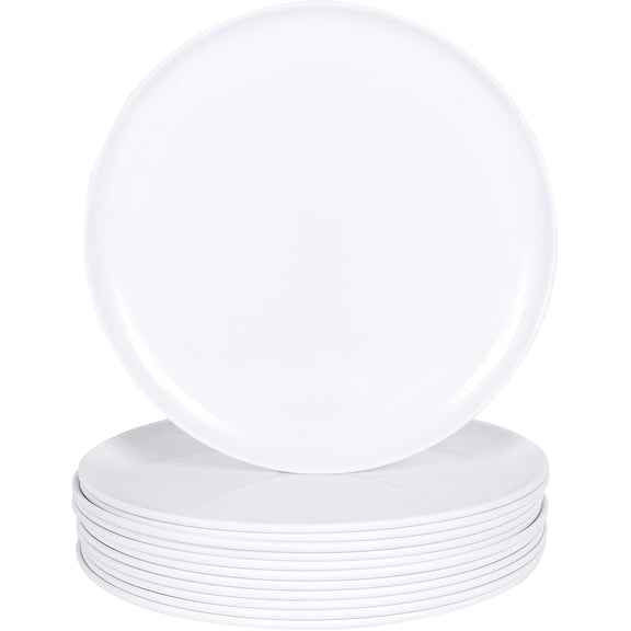 Melamine Dinner Plate Set of 12, Lightweight Round Kitchen Plates Set for Salad, Pasta Unbreakable RV, Camping Dining Serving Dishes for PartiesWhite 10.5in